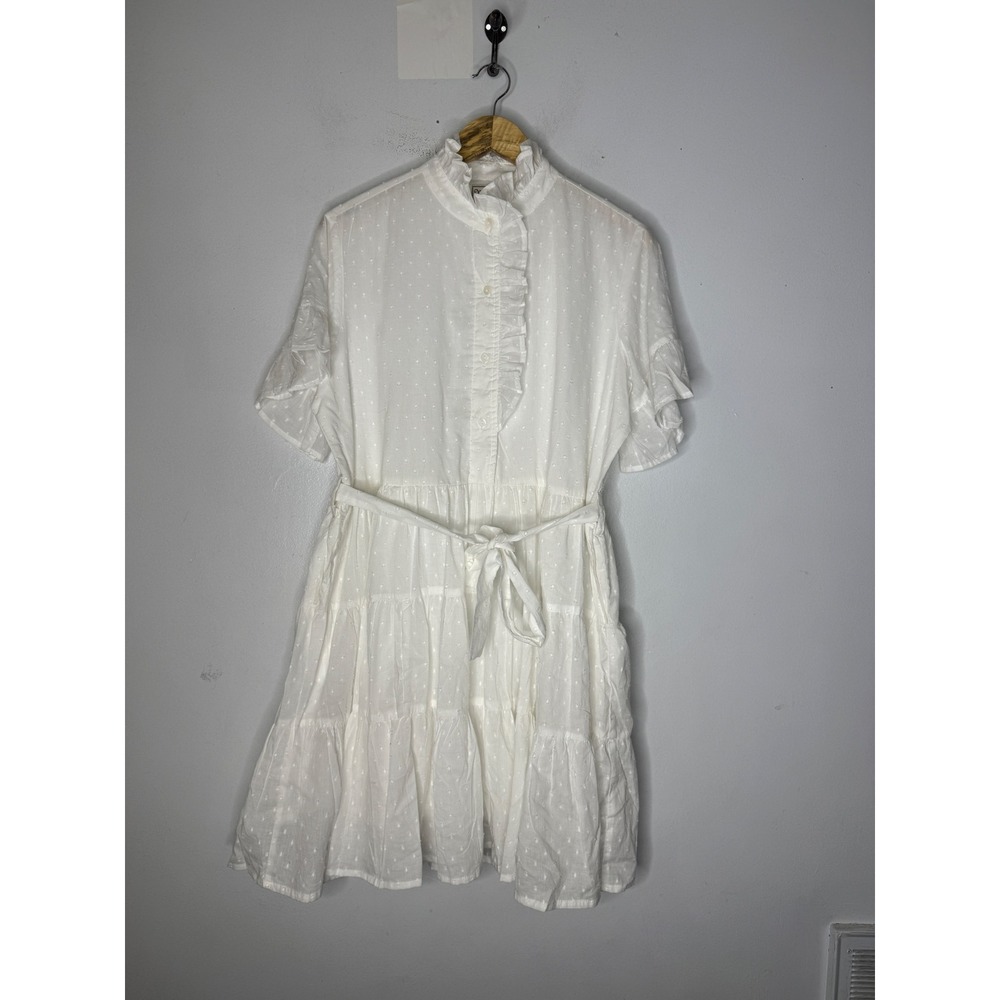 Mille Resort & Travel White Swiss Dot Ruffle Tiered Mini Dress Womens Large